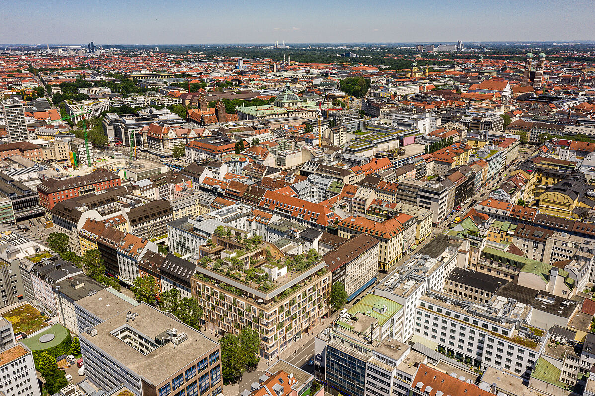 Central Quartier München – Luftaufnahme über das Bahnhofsviertel zur Altstadt